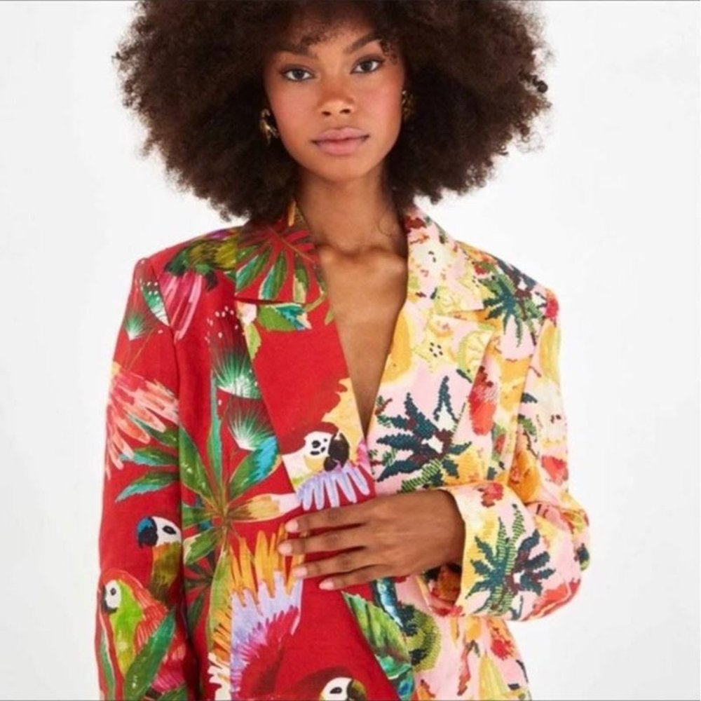 *NWT* FARM Rio Women's Macaw Mix Linen Blazer - S